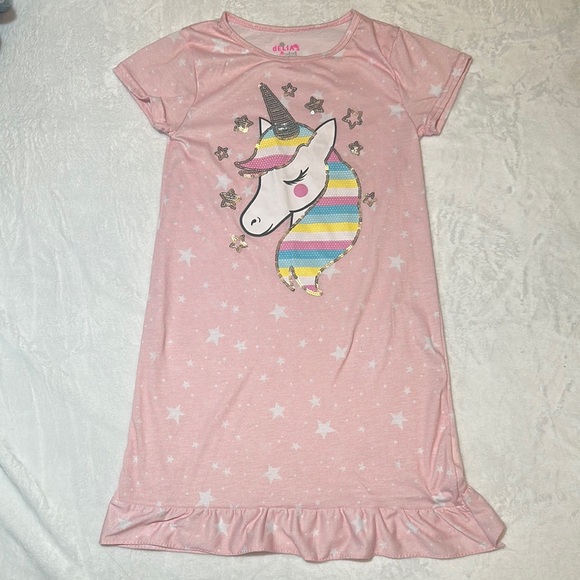 dELiA*s Other - EUC dELiA*s Pink Nightgown with Whimsical sequin Unicorn Design 7/8